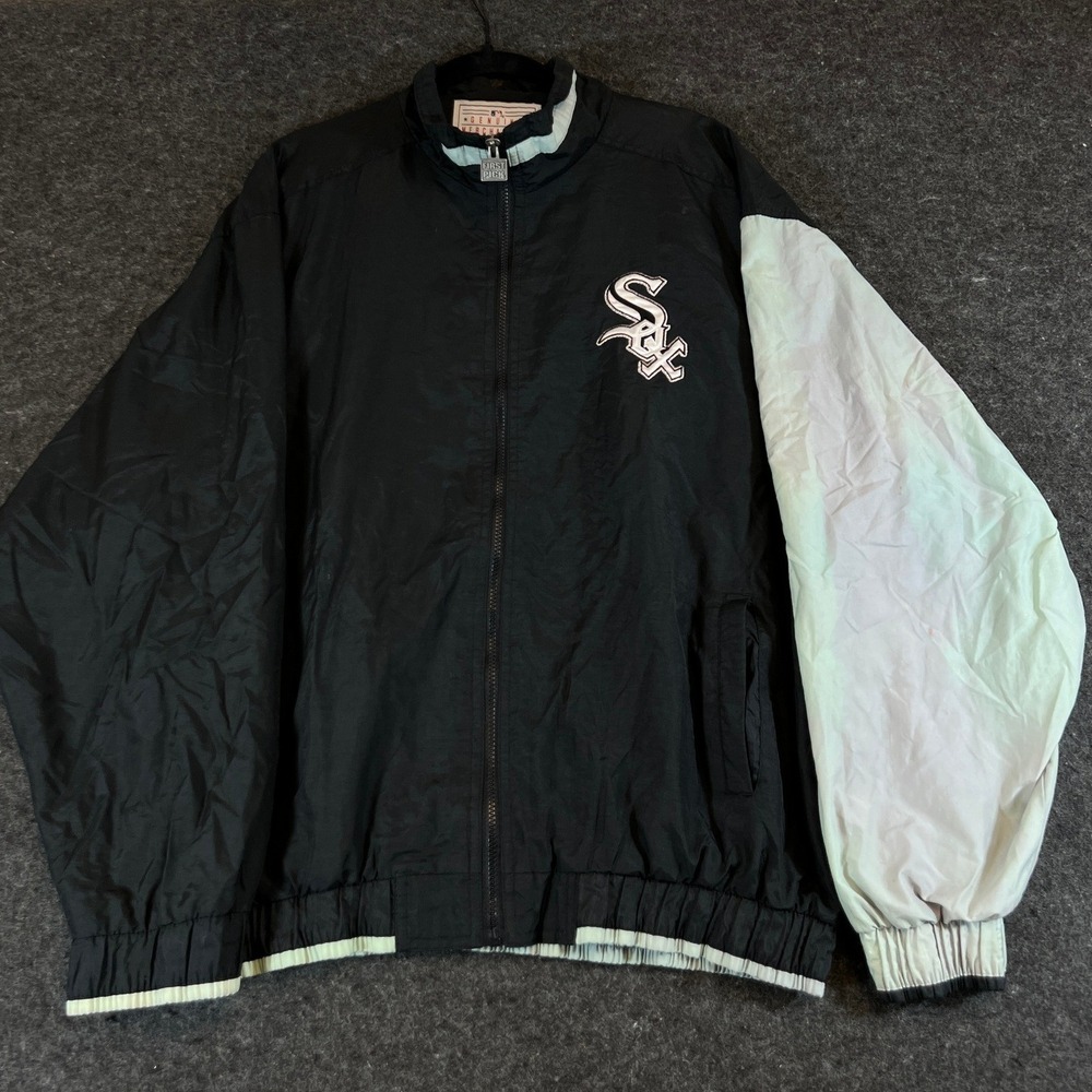 Vintage 90s Chicago White Sox First Pick Windbreaker Jacket XL Black Grey MLB